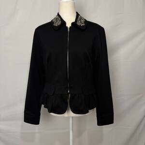 INC International Concepts Black Beaded Blazer Jacket Peplum Zip Up Sz Large